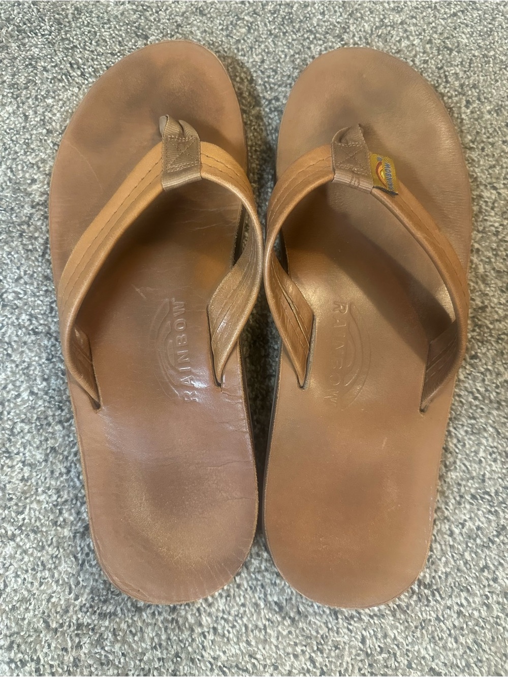Rainbow Brown Leather Flip-Flop Sandals for Men double layered size XXL.